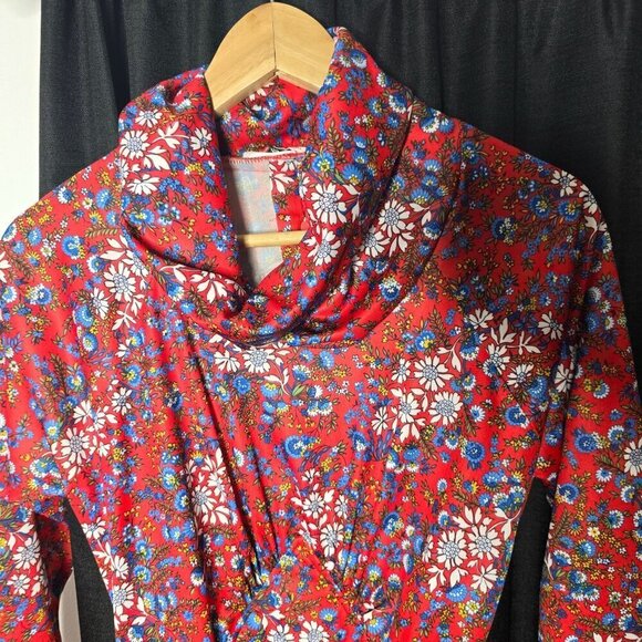 Vintage 60s 70s Red Prairie Floral Bohemian Dream Dress - Picture 4 of 16